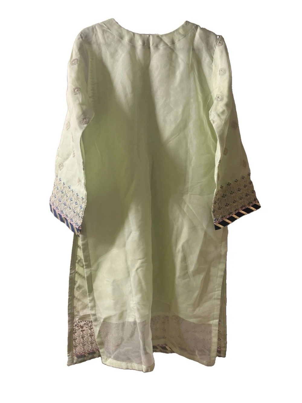 AREEJ Collection Pakistani Mint Green Organza Kurti Kameez Embroidered Medium M - Picture 2 of 5
